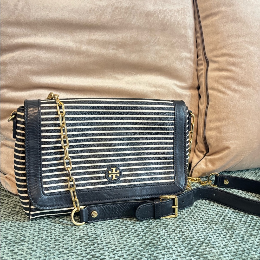 Tory Burch Black and White Striped Women's Bag